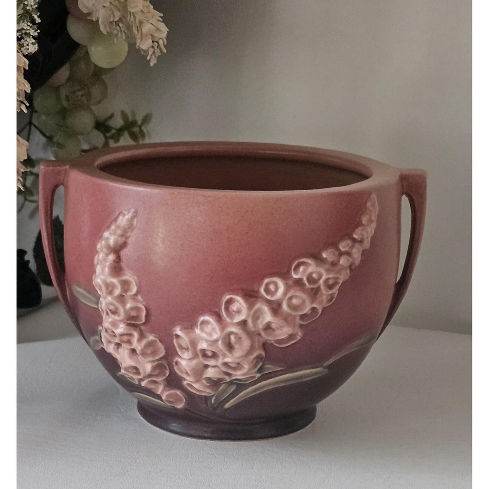 Vintage Roseville Pink Foxglove Art Pottery Double Handled Vase 659